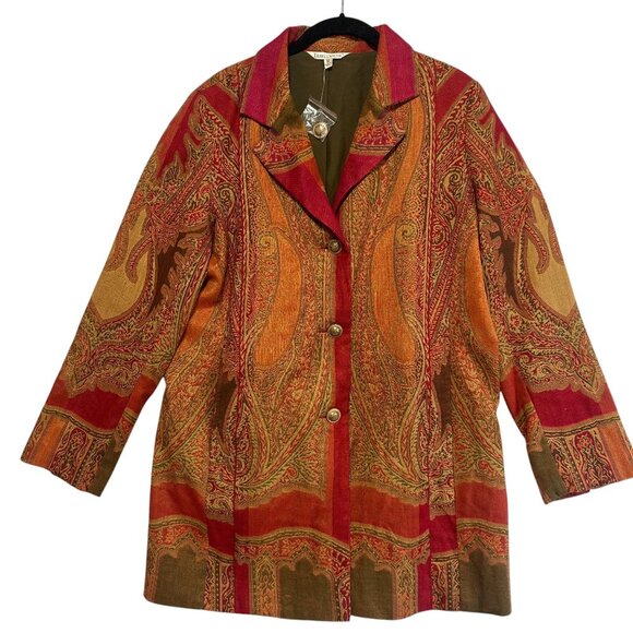 Vtg TravelSmith Orange Paisley Tapestry Button Front Jacket Blazer Womens Sz 12 - Picture 4 of 14